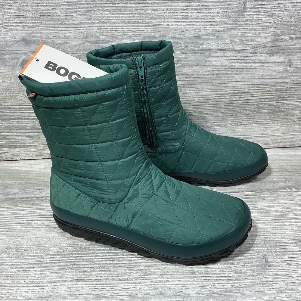 Bogs Snowday Mid Women's Size 9 Green Waterproof Boots Quilted Nylon NEW
